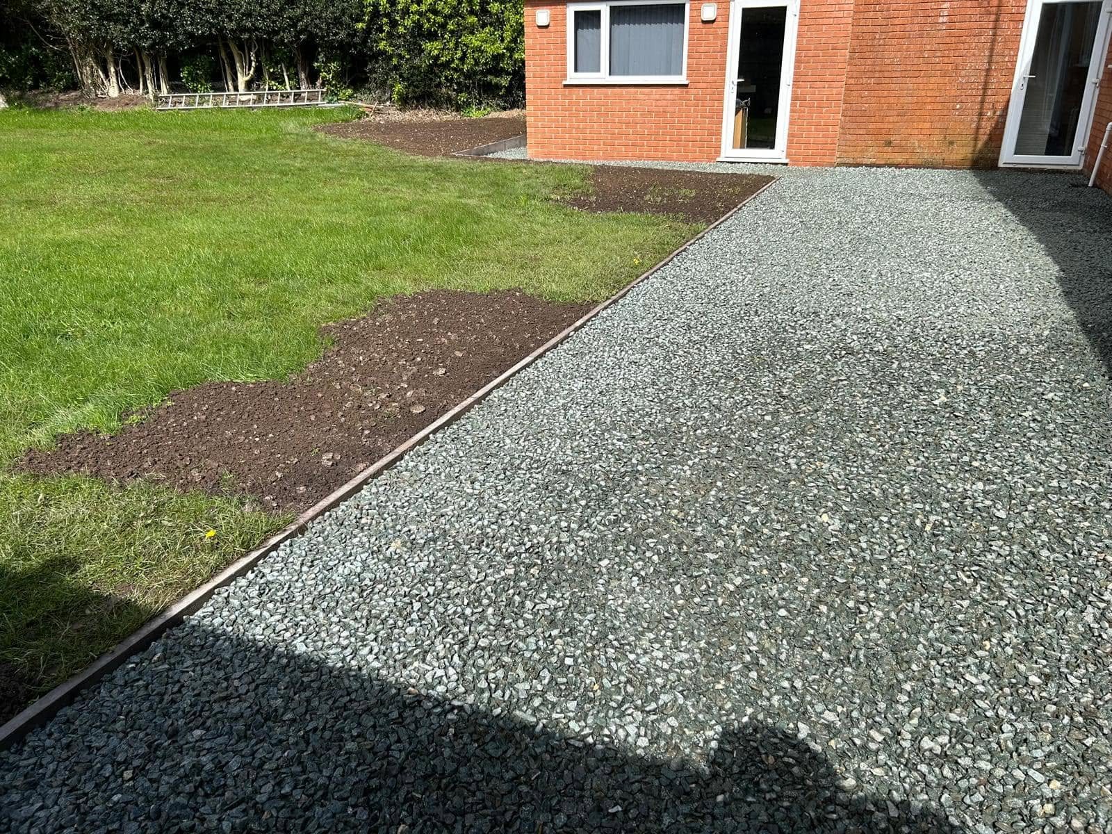 Completed gravel landscaping and edging